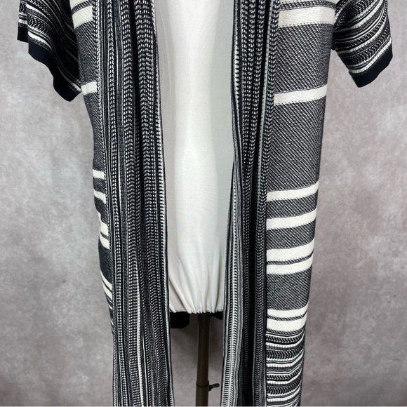 Vince Multi Stripe Knit Short Sleeve Open Cardigan In Black White Size XS - Picture 8 of 11